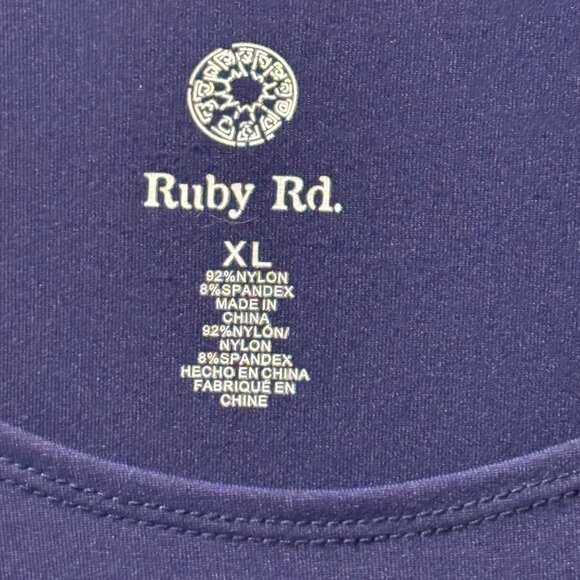 Ruby Rd. Tee Sz XL Navy Blue Short Sleeve Top Nylon/Spandex Blend - Picture 3 of 11
